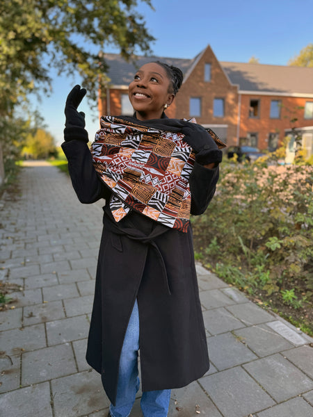 Imprimé africain Echarpes d'hiver pour adultes Unisex - Marron Bogolan Mosaic