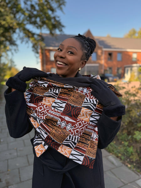 Imprimé africain Echarpes d'hiver pour adultes Unisex - Marron Bogolan Mosaic