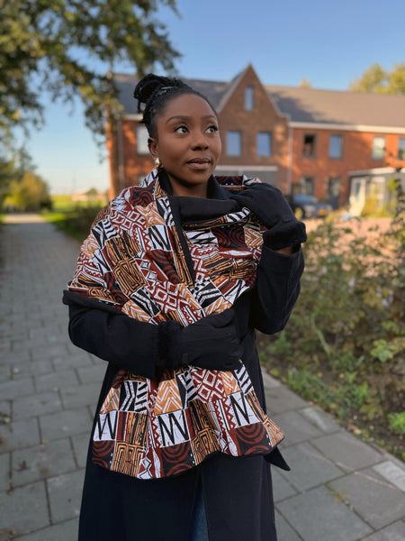 Imprimé africain Echarpes d'hiver pour adultes Unisex - Marron Bogolan Mosaic