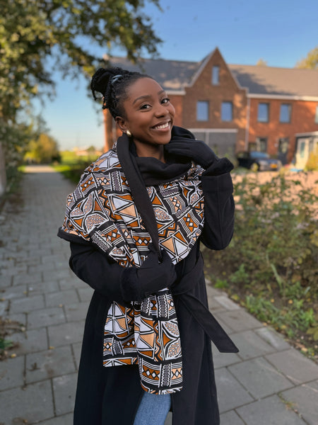 Imprimé africain Echarpes d'hiver pour adultes Unisex - Marron Bogolan Symbols