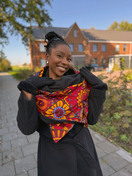 Imprimé africain Echarpes d'hiver pour adultes Unisex - Rouge Mandala Patchwork