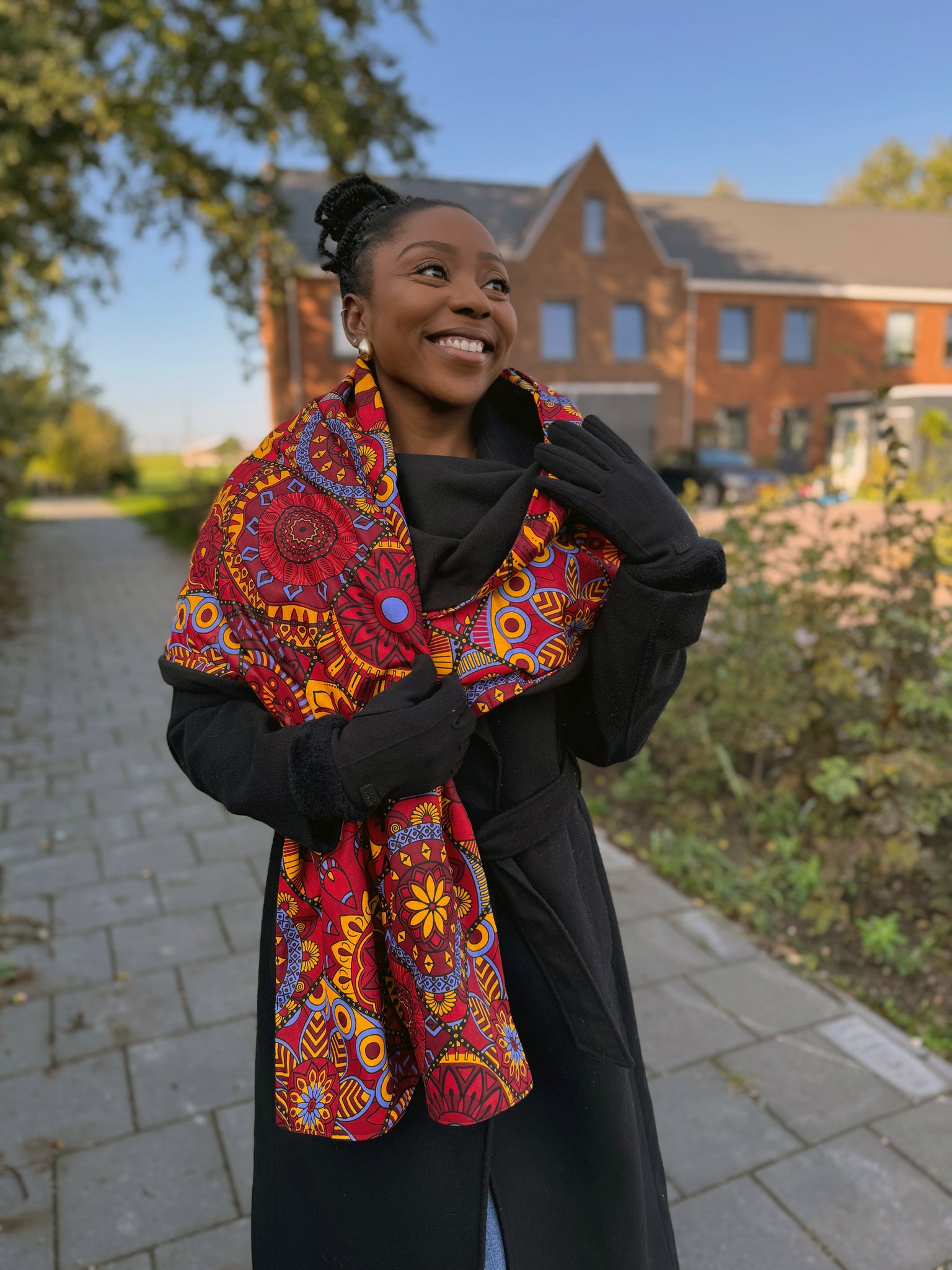 Imprimé africain Echarpes d'hiver pour adultes Unisex - Rouge Mandala Patchwork