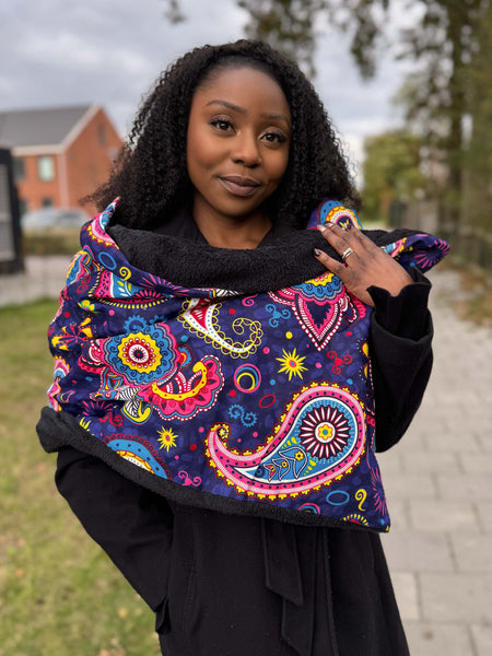 Imprimé africain Echarpes d'hiver pour adultes Unisex - Bleu Rose Paisley