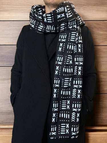 Écharpe d'hiver imprimée africaine pour homme - Tissu de boue noir / bogolan