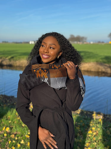 Écharpe d’hiver imprimée africaine Unisexe - Modèle étroit - Motifs tribaux orange