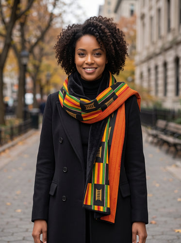 Imprimé africain Echarpes d'hiver pour adultes Unisex - Noir Pan Africa Kente Print