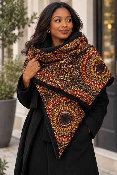 African print Winter scarf for Adults Unisex - Brown Savanna Sun