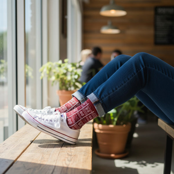 Chaussettes africaines / Chaussettes afro / Chaussettes bogolan - Rouge foncé