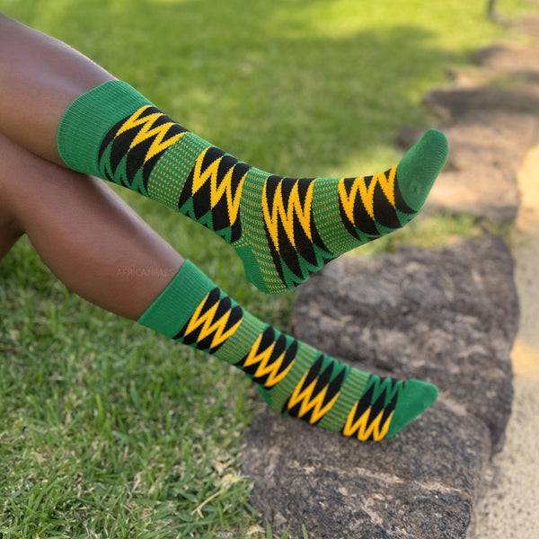 Chaussettes africaines / chaussettes afro - Lot de 3 paires - Vert Kente KOFI
