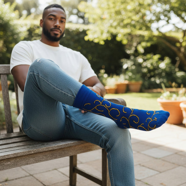 Chaussettes africaines / chaussettes afro - Lot de 3 paires - Bleu EHAIRRỌVBUGIE