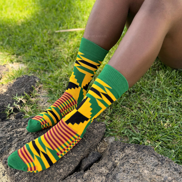 Chaussettes africaines / chaussettes afro - Lot de 3 paires - Vert Kente KOFI