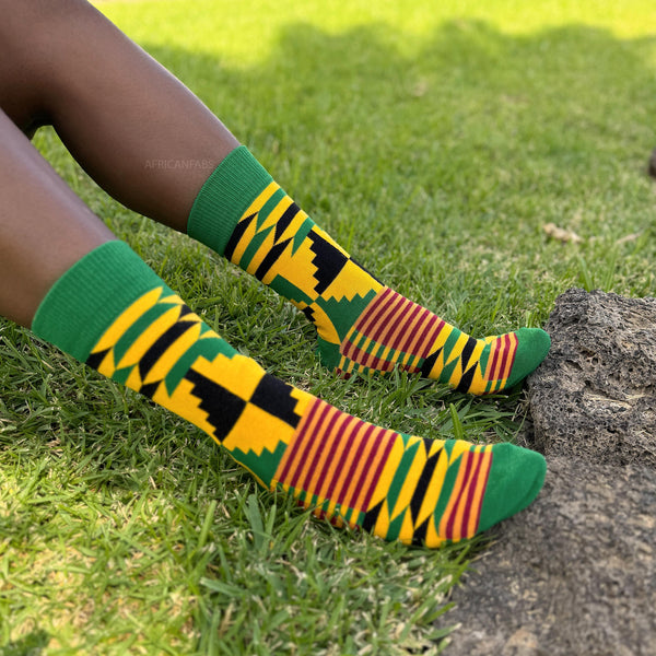 Chaussettes africaines / chaussettes afro - Lot de 3 paires - Vert Kente KOFI
