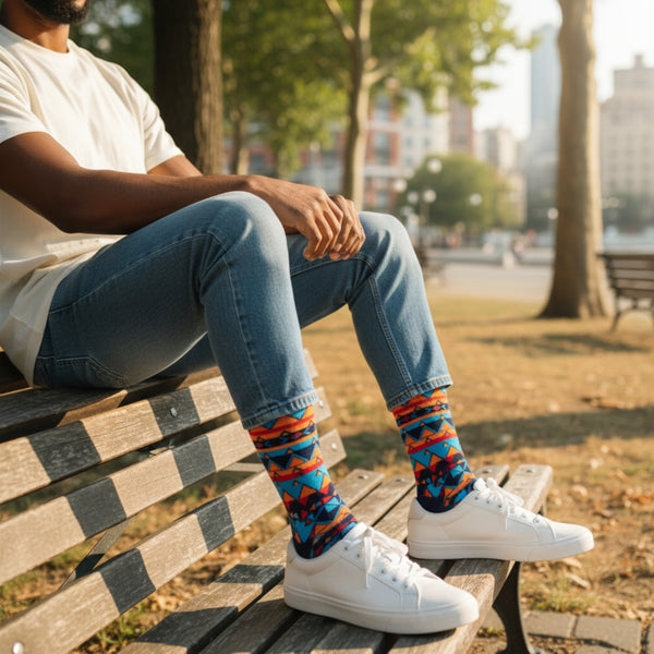 Chaussettes africaines / chaussettes afro / chaussettes kente - Bleu Orange Tribal print