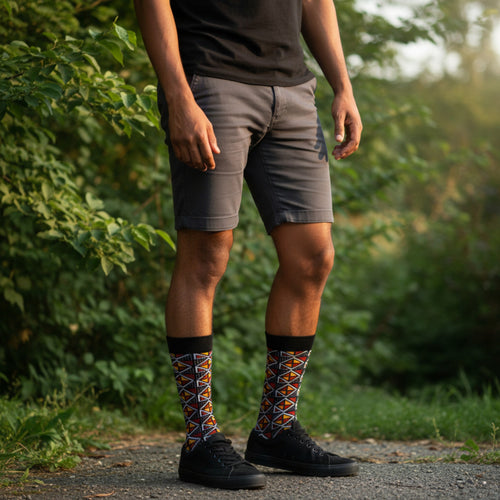 Chaussettes africaines / chaussettes afro / chaussettes kente - Marron Bogolan