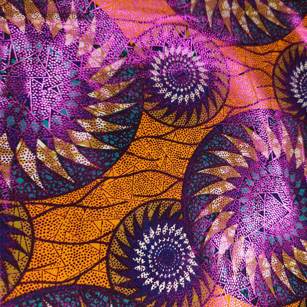 Tissu africain / tissu wax - Osikani - Rotor orange avec effets or rose (sur un seul côté)