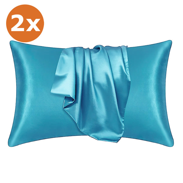 2 PIÈCES - Taie d'oreiller en satin Bleu clair -Turquoise 60 x 70 cm taille standard - Taie d'oreiller en satin soyeux