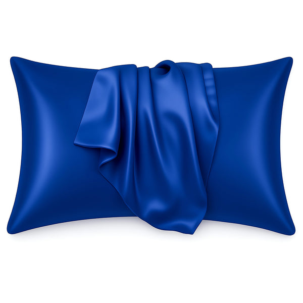 Taie d'oreiller en satin Bleu foncé 60 x 70 cm taille standard - Taie d'oreiller en satin soyeux