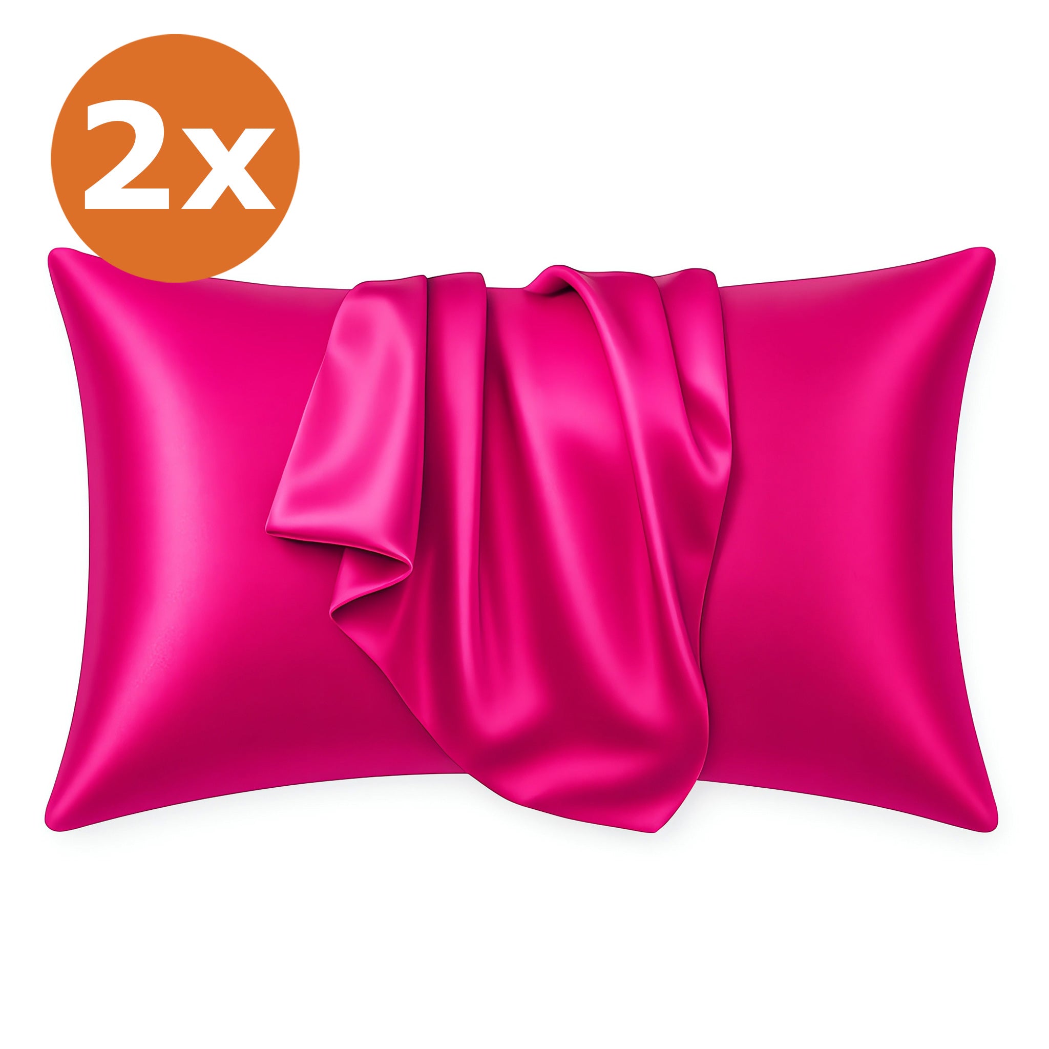 2 PIÈCES - Taie d'oreiller en satin Fuchsia 60 x 70 cm taille standard - Taie d'oreiller en satin soyeux