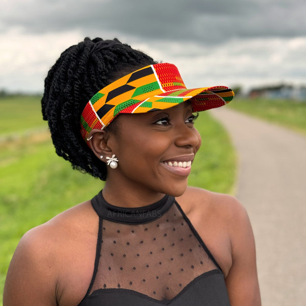 Casquettes pare-soleil à imprimé africain - Kente vert / jaune