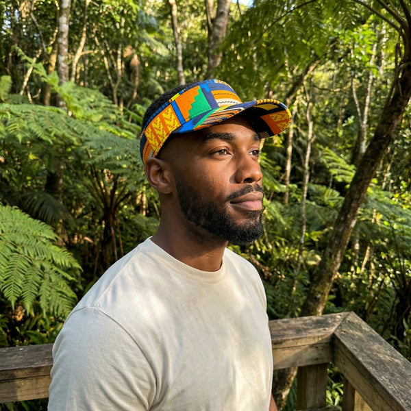 Casquettes pare-soleil à imprimé africain - Blauw / oranje kente