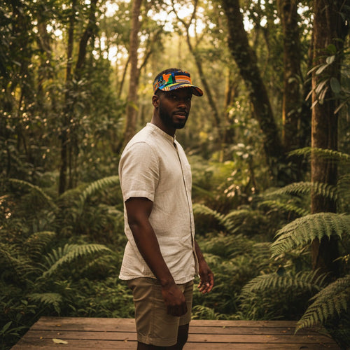 Casquettes pare-soleil à imprimé africain - Blauw / oranje kente