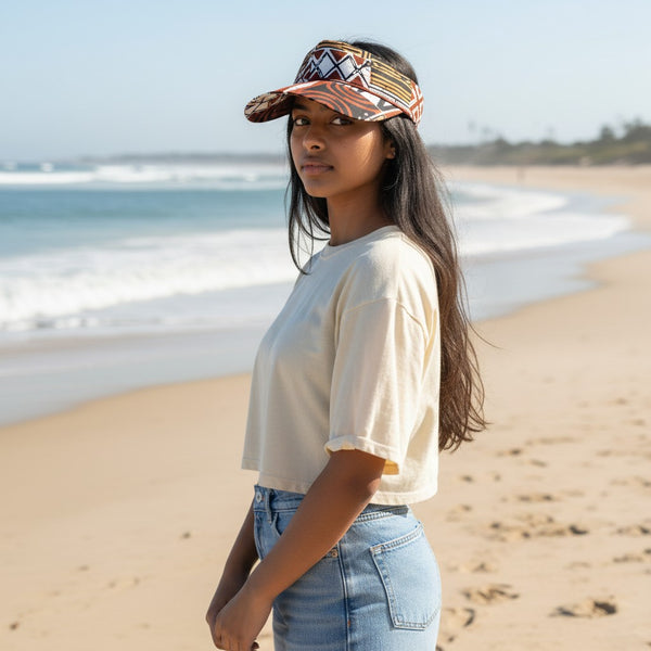 Casquettes pare-soleil à imprimé africain - Brun Bogolan Mosaic