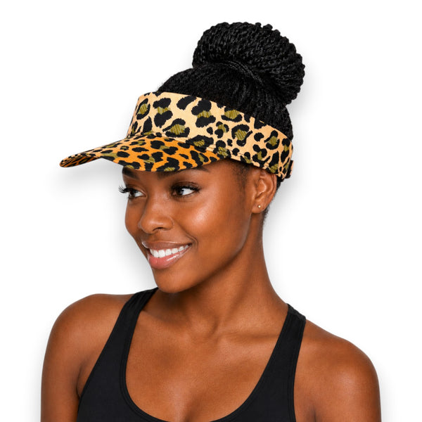African print Sun visor cap - Orange Beige Leopard Queen