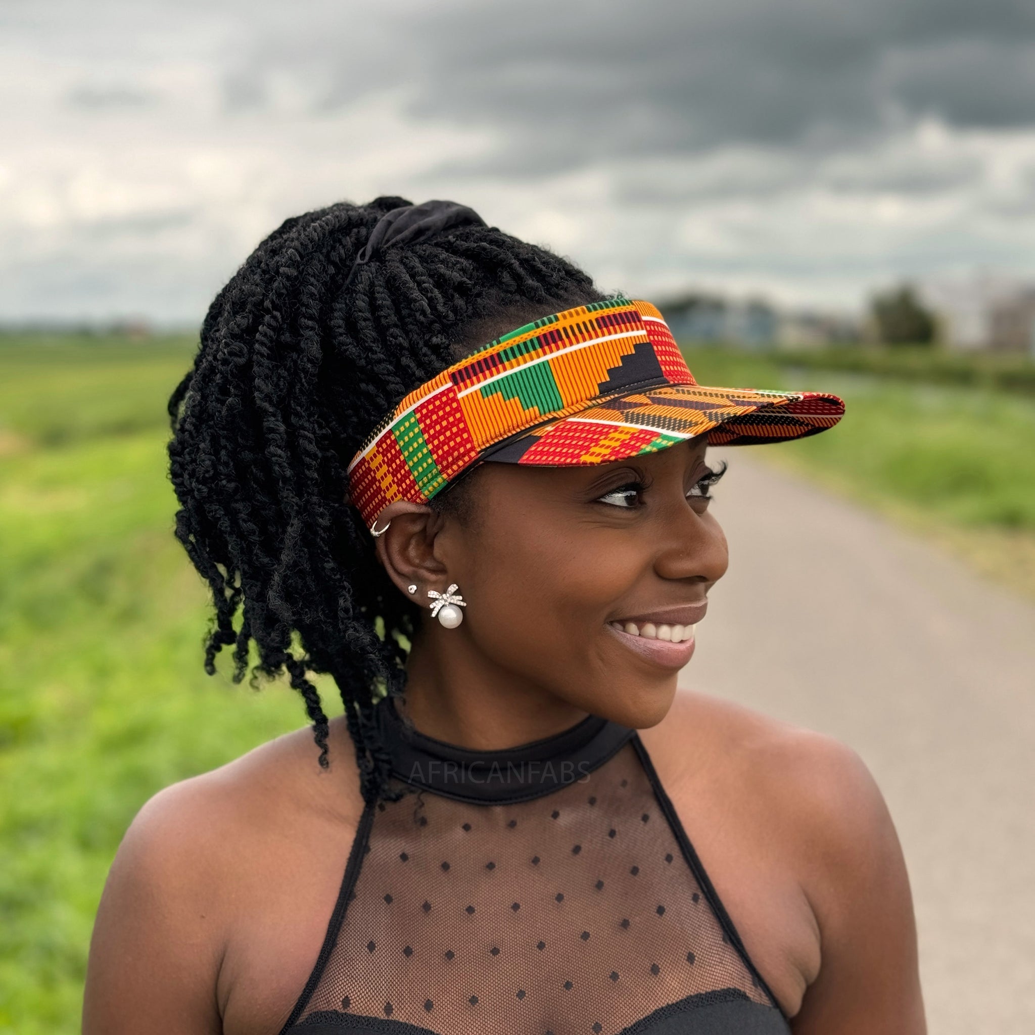 Casquettes pare-soleil à imprimé africain - Orange / vert kente