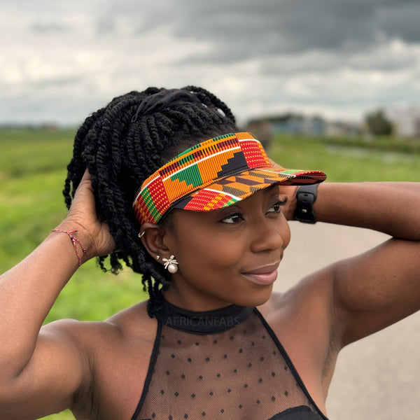 Casquettes pare-soleil à imprimé africain - Orange / vert kente