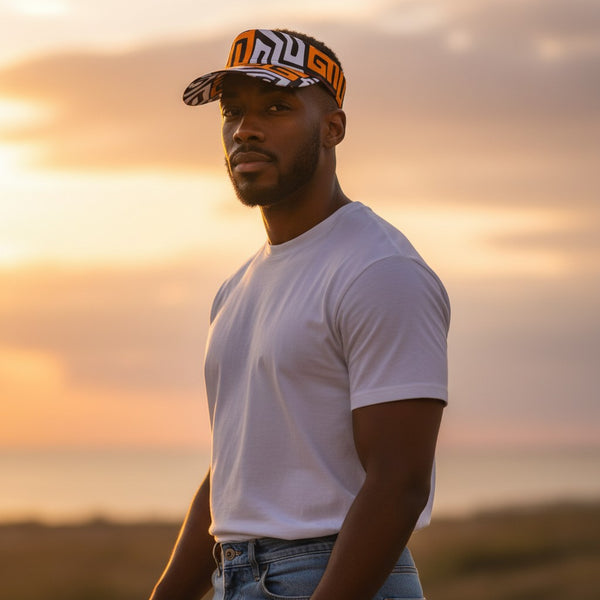 Casquettes pare-soleil à imprimé africain - Marron et jaune-orange Kuba Blocks Congo