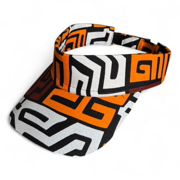 Casquettes pare-soleil à imprimé africain - Marron et jaune-orange Kuba Blocks Congo