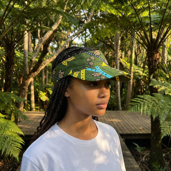 Casquettes pare-soleil à imprimé africain - Vert foncé Botanical Flow