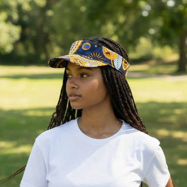Casquettes pare-soleil à imprimé africain - Bleu marine Jaune Paisley