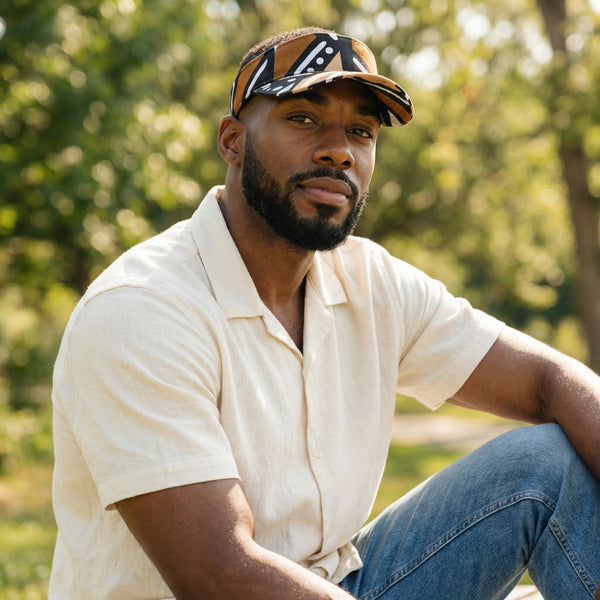 Casquettes pare-soleil à imprimé africain - Bogolan brun et beige