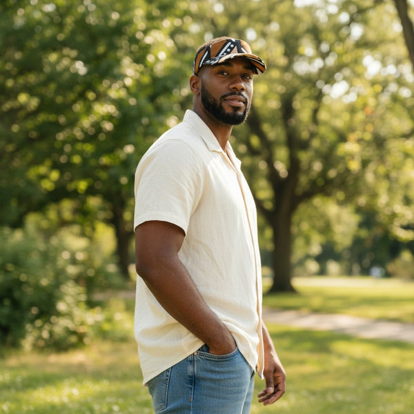 Casquettes pare-soleil à imprimé africain - Bogolan brun et beige