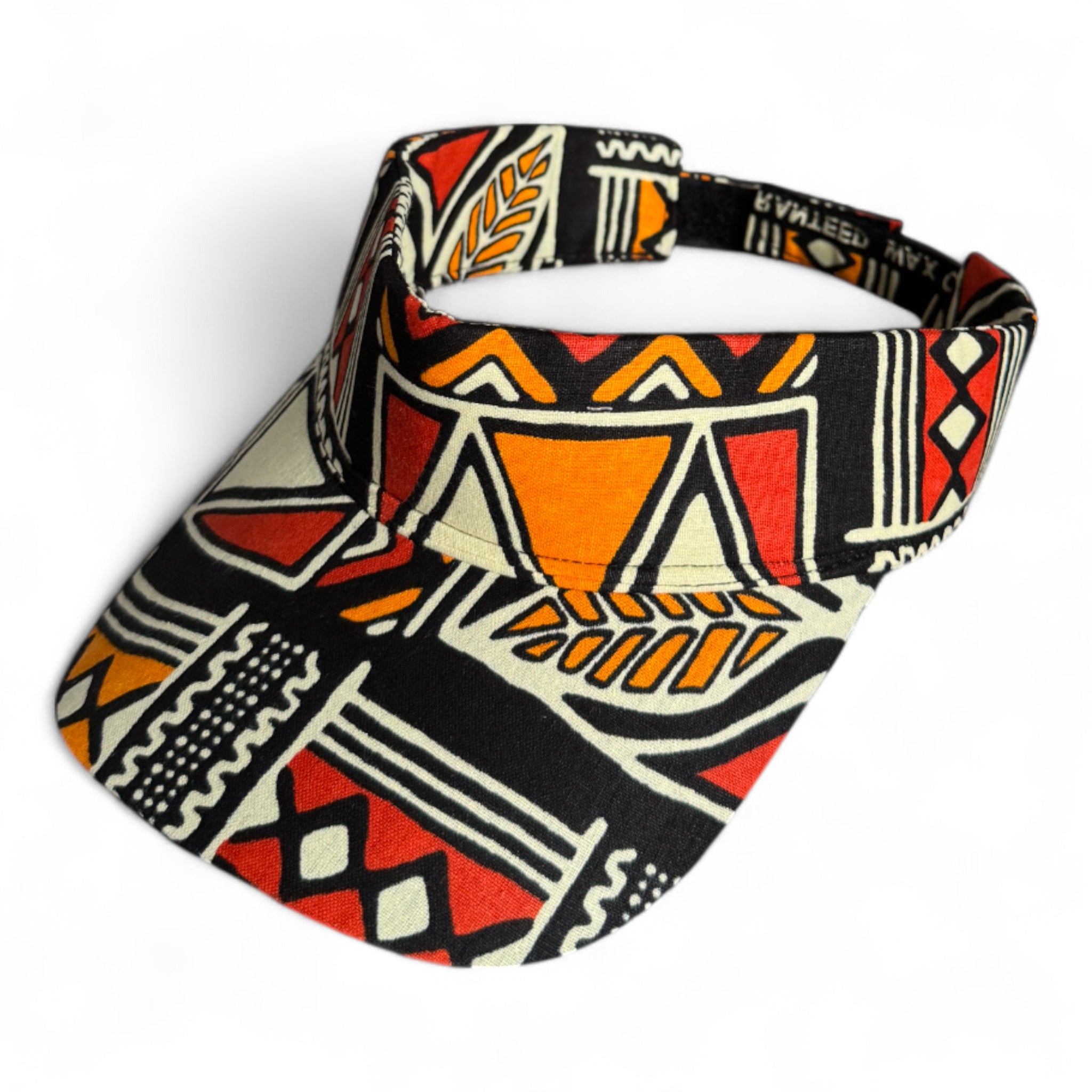 Casquettes pare-soleil à imprimé africain - Rouge et orange Bogolan Symbols