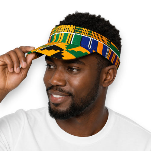 Casquettes pare-soleil à imprimé africain - Jaune Bleu Kente Blocks