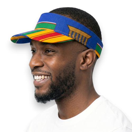 Casquettes pare-soleil à imprimé africain - Bleu Multicolore Kente Pride