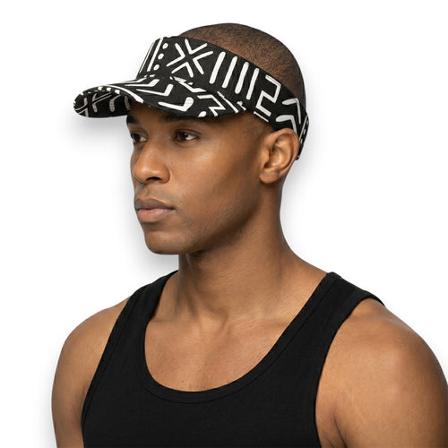 Casquettes pare-soleil à imprimé africain - Noir Blanc Bogolan Symbols