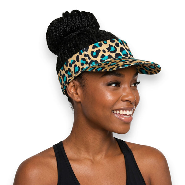 Casquettes pare-soleil à imprimé africain - Beige Turquoise Leopard Spots