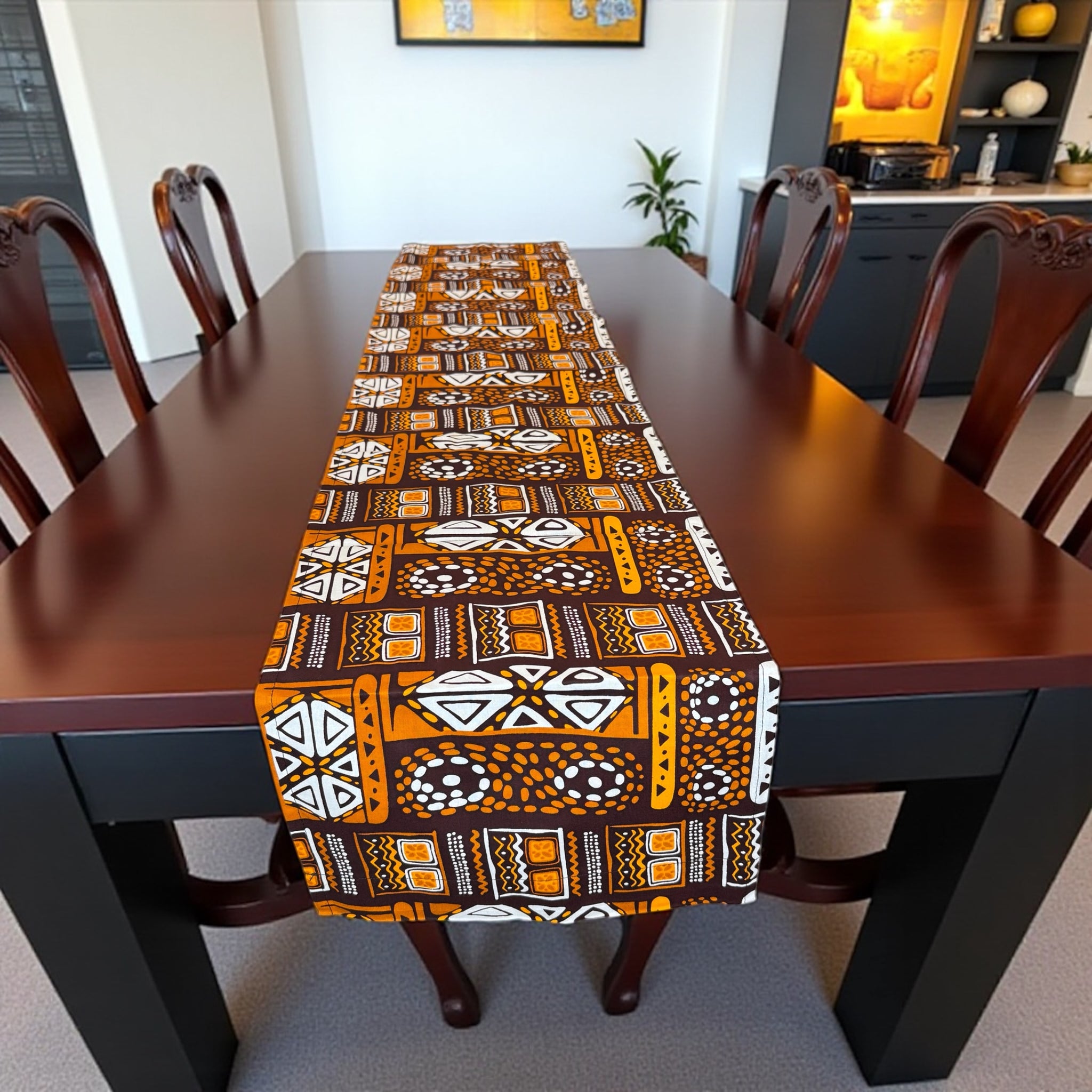Chemin de table africain / nappe - Marron Motifs Bogolan