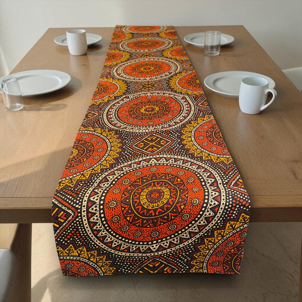 Chemin de table africain / nappe - Orange et Marron Sacred Circle