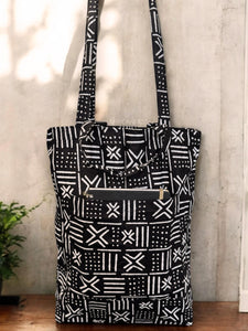 Sac cabas imprimé africain - Noir Blanc X Bogolan - Sacs fourre-tout / Sac en Toile en coton réutilisable