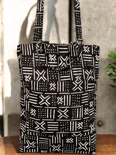 Sac cabas imprimé africain - Noir Blanc X Bogolan - Sacs fourre-tout / Sac en Toile en coton réutilisable