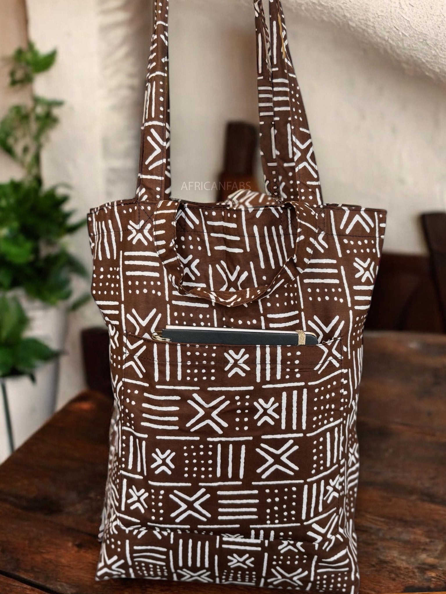 Sac cabas imprimé africain - Marron X Bogolan - Sacs fourre-tout / Sac en Toile en coton réutilisable