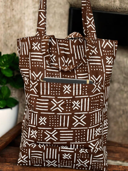 Sac cabas imprimé africain - Marron X Bogolan - Sacs fourre-tout / Sac en Toile en coton réutilisable