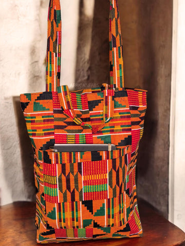 Sac cabas imprimé africain - Orange Kente  - Sacs fourre-tout / Sac en Toile en coton réutilisable