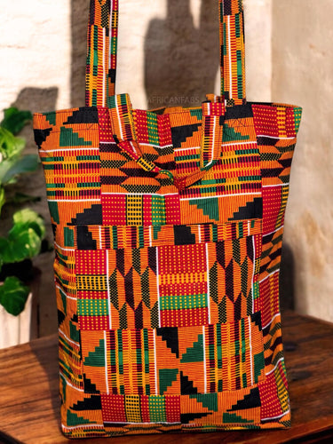 Sac cabas imprimé africain - Orange Kente  - Sacs fourre-tout / Sac en Toile en coton réutilisable