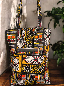 Sac cabas imprimé africain - Jaune Bogolan - Sacs fourre-tout / Sac en Toile en coton réutilisable