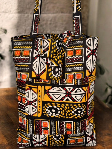 Sac cabas imprimé africain - Jaune Bogolan - Sacs fourre-tout / Sac en Toile en coton réutilisable